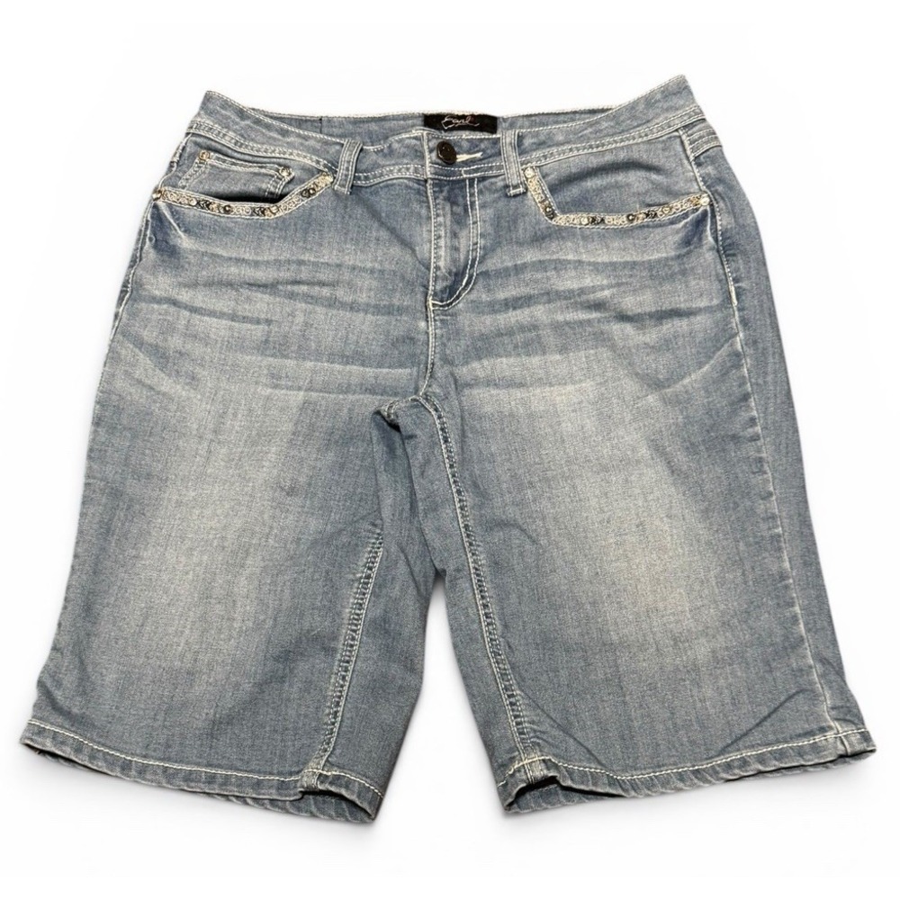 Earl Jean Denim Bermuda Shorts Womens Size 8 Embellished Cross Pockets